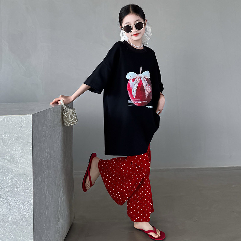 韩版新童装印花宽松T恤女童女大童亲子装红色波点马蹄裤喇叭套装,童装/婴儿装/亲子装,T恤,淘宝优惠券,粉丝福利购,淘宝优惠卷