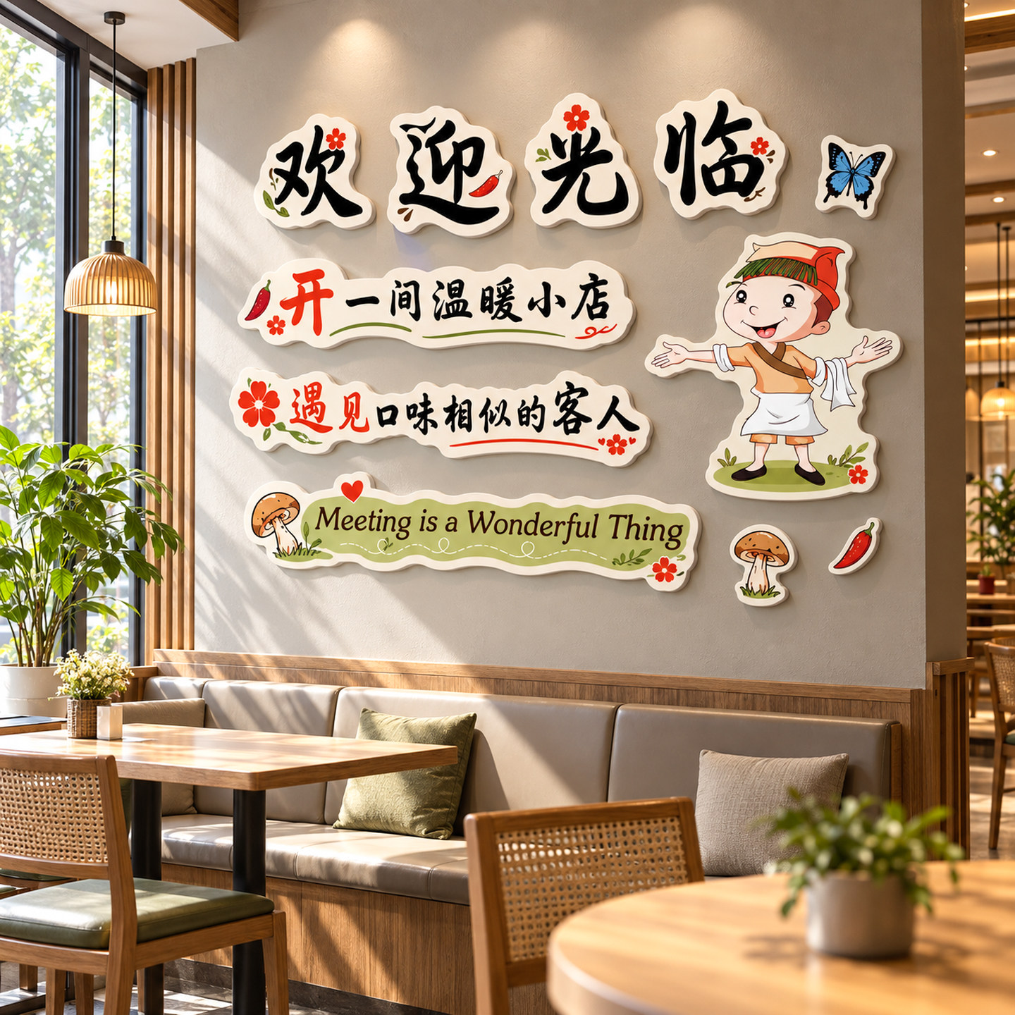 【欢迎光临墙面装饰】餐饮店布置
