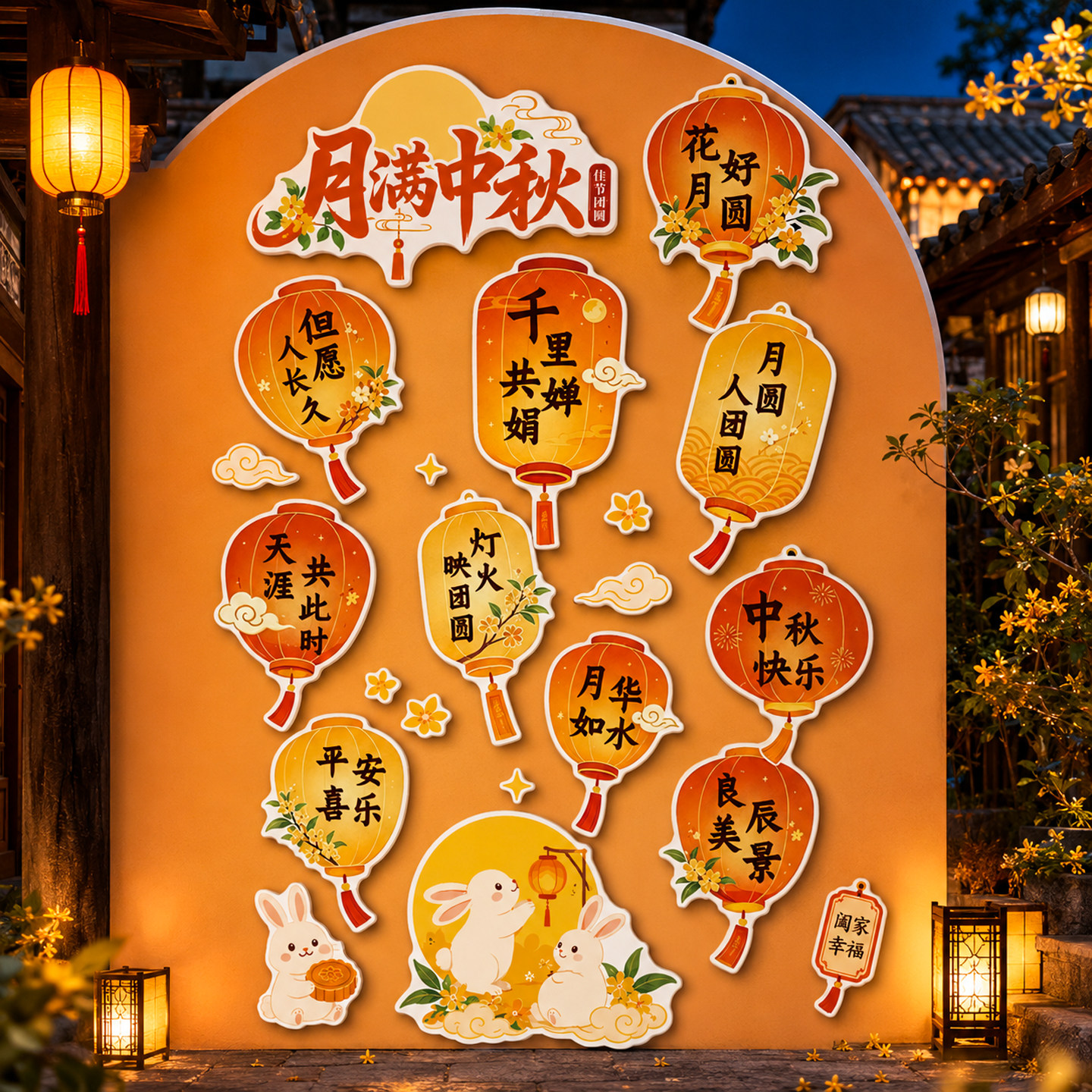 【中秋节主题场景氛围布置贴画】