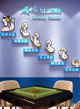 网红麻将馆厅棋牌室装饰画麻雀主题文化墙贴纸娱乐房间布置楼梯3d