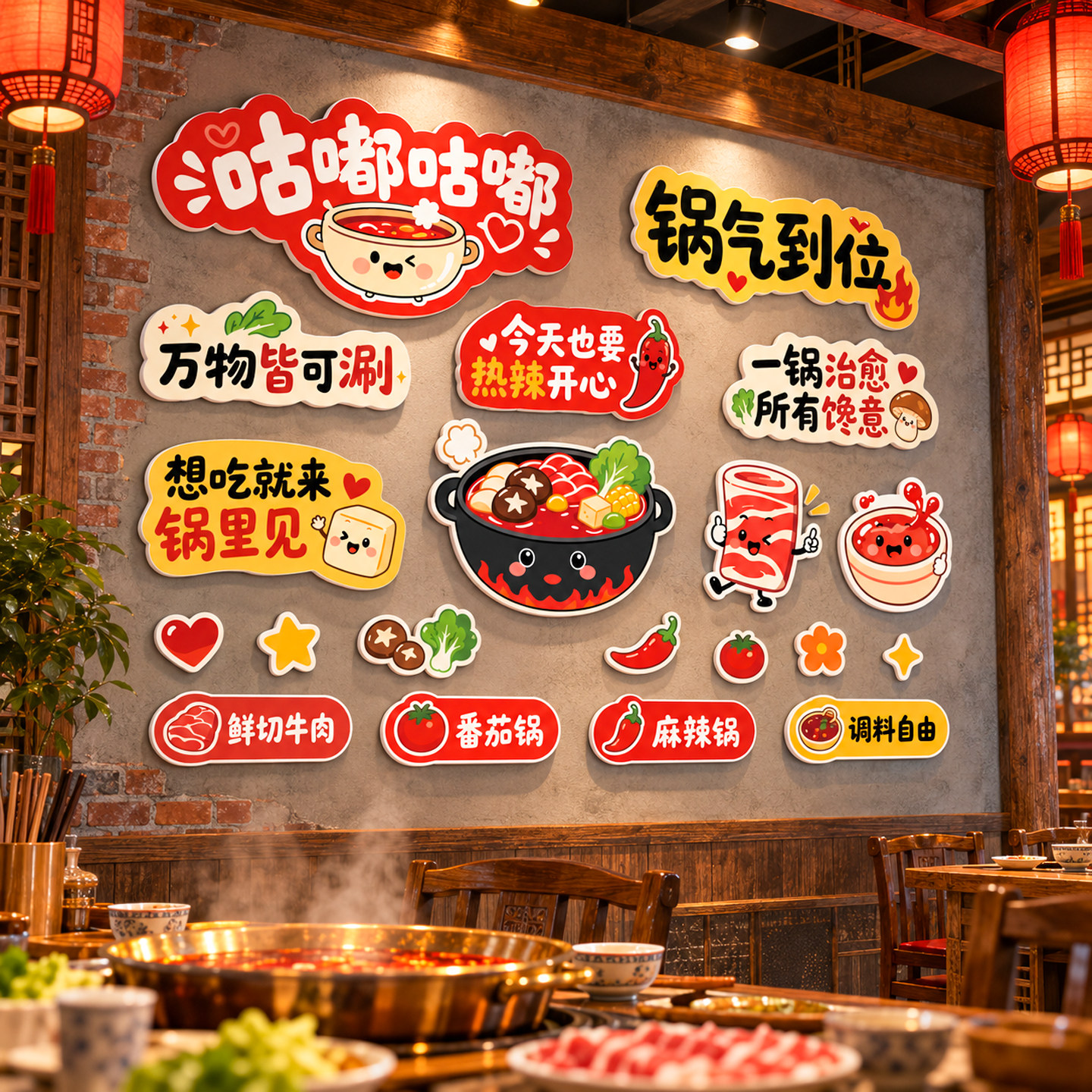 【火锅店墙面装饰】餐饮文化墙贴