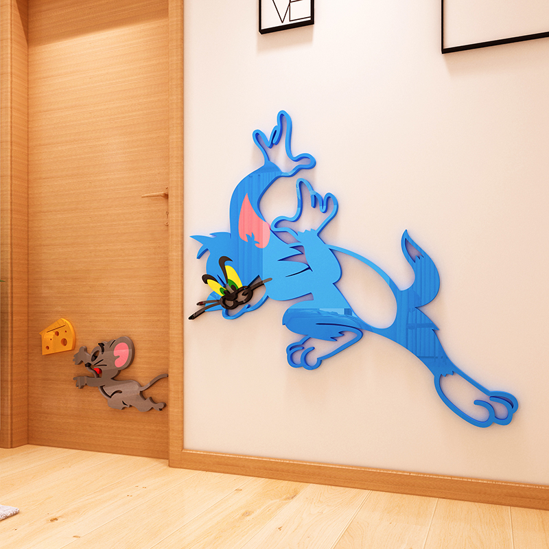 创意卡通猫和老鼠3d立体墙贴画纸自粘儿童房间布置卧室墙面装饰品图片