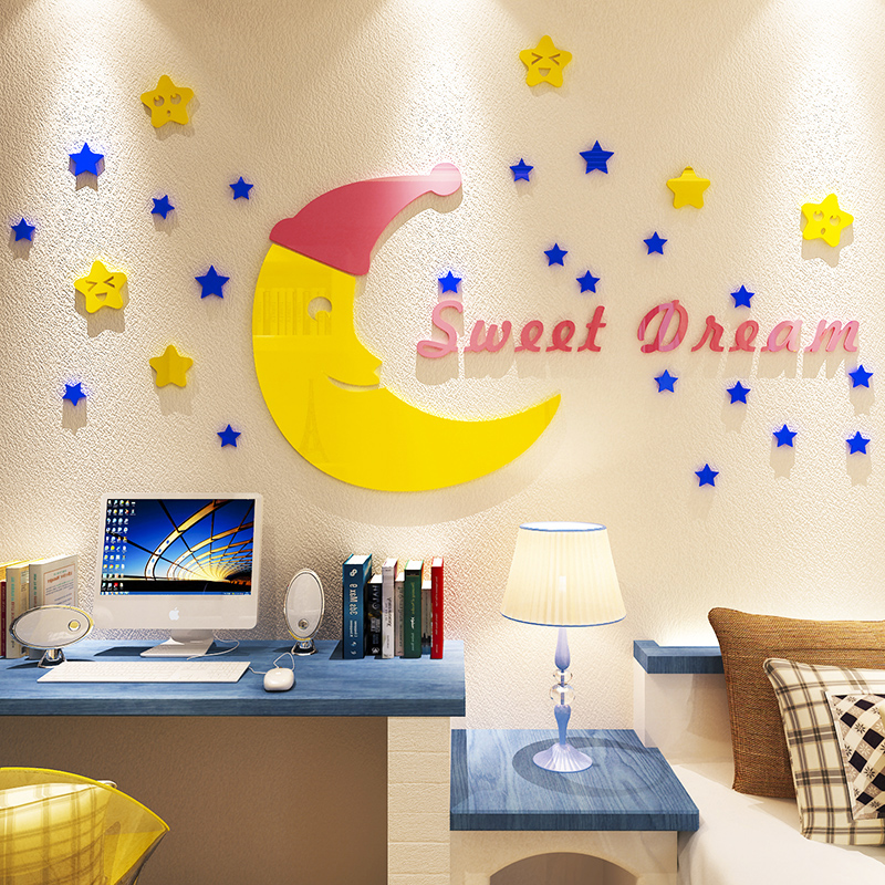 月亮3d立体墙贴画卧室床头布置贴纸儿童房间装饰品幼儿园环创材料图片