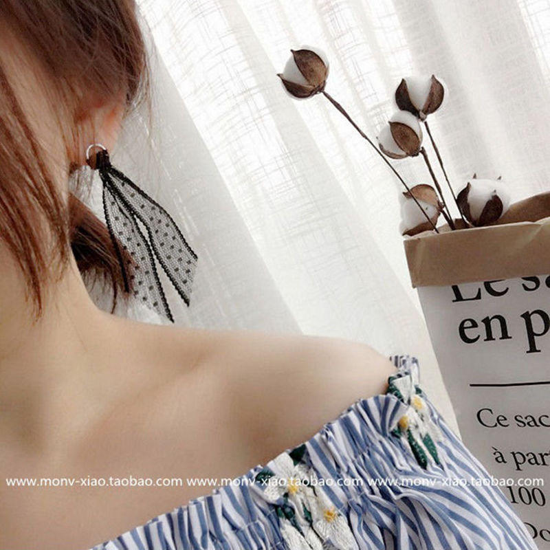 韩国风格蕾丝流苏长耳环