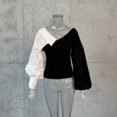 大V领设计复古百搭长袖 2026年早春新款 小众气质撞色拼接衬衫 上衣