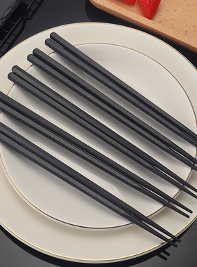 合金筷子尖头防滑抗菌防霉黑色高档酒店家用高级感日式简约六角筷