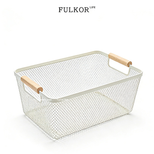 铁艺网格收纳篮家用零食杂物整理储物筐桌面橱柜长方形大号置物筐