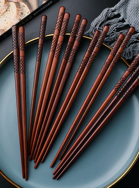 高端铁木筷子家用日式细尖头防滑耐高温实木高档新款精品红木质筷
