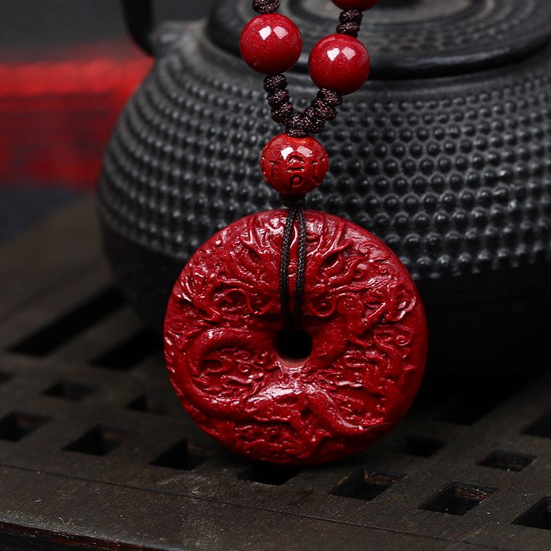 天然朱砂生肖属龙吊坠护身符钥匙扣平安扣转运项链男女款挂件