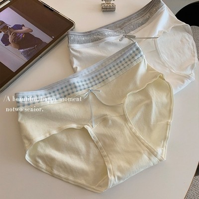 10A加长纯棉裆抑菌女生内裤女撞色拼接纯棉中腰包臀不夹臀三角裤