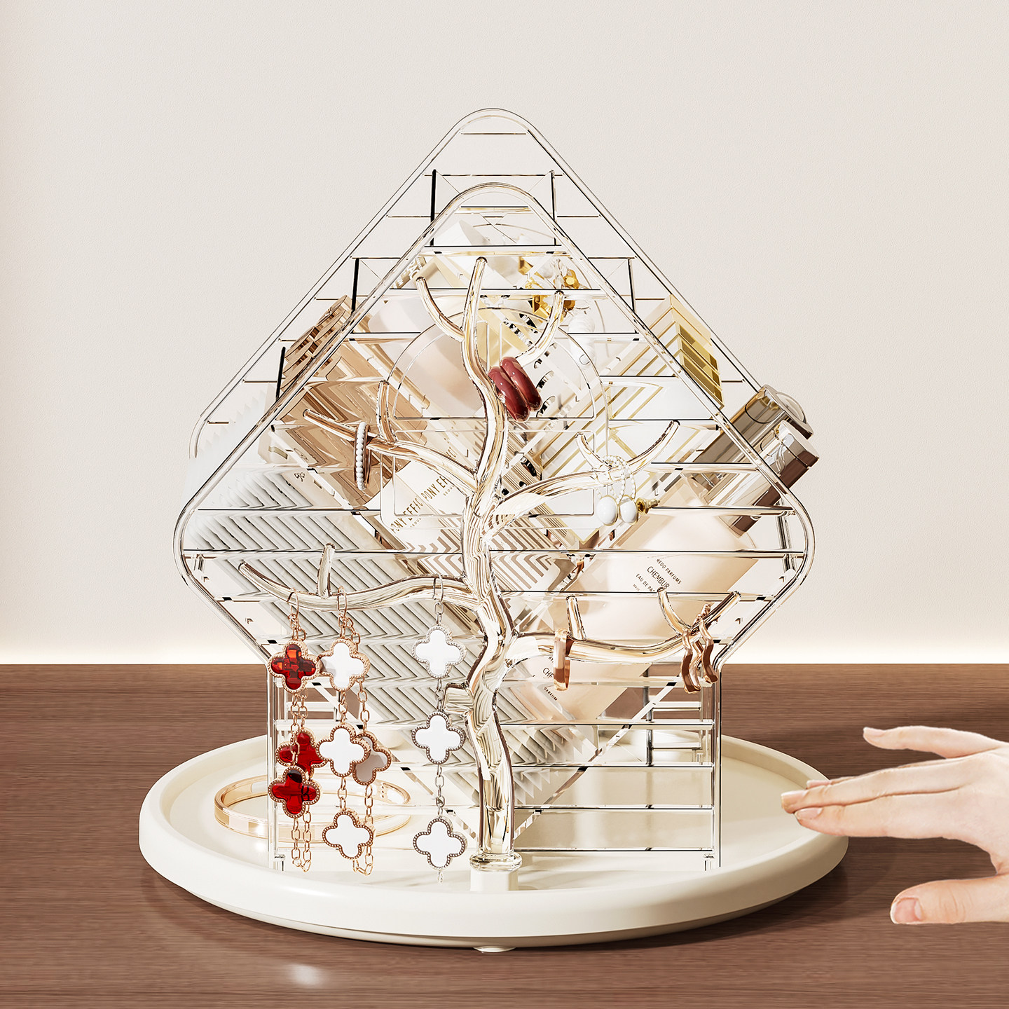 高级感旋转化妆品收纳盒桌面口红整理盒梳妆台护肤品化妆刷置物架,收纳整理,桌面收纳盒,淘宝优惠券,粉丝福利购,淘宝优惠卷