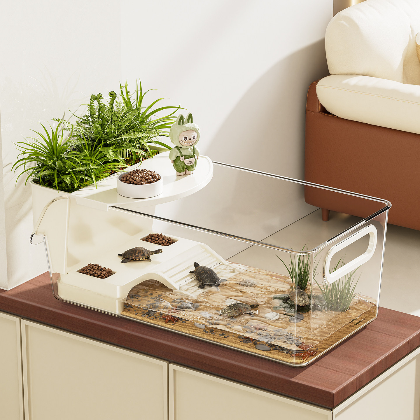 乌龟缸家用造景晒台爬台亚克力生态混合养鱼缸小型巴西龟豪华别墅