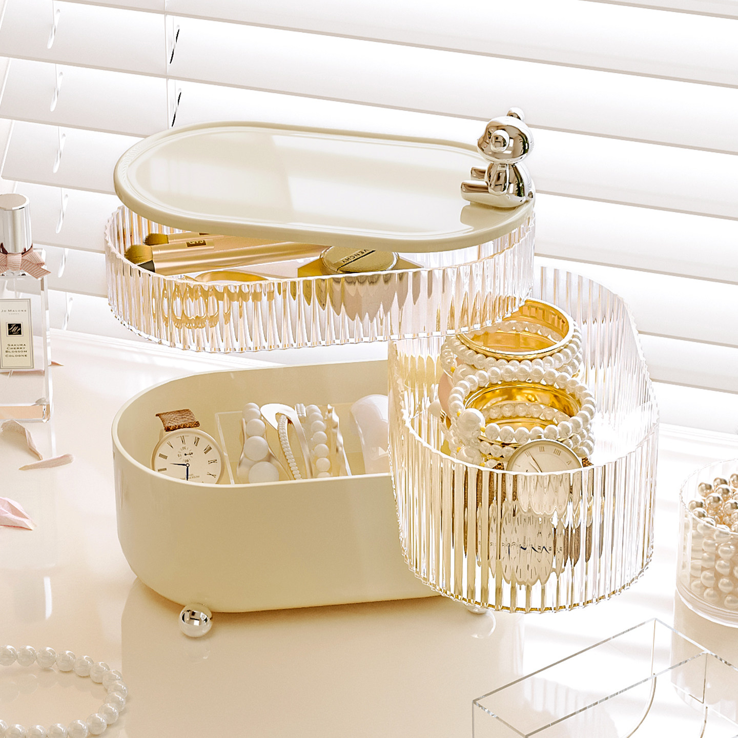 旋转首饰收纳盒多层桌面防尘口红轻奢塑料分格化妆品饰品耳环项链,收纳整理,桌面收纳盒,淘宝优惠券,粉丝福利购,淘宝优惠卷