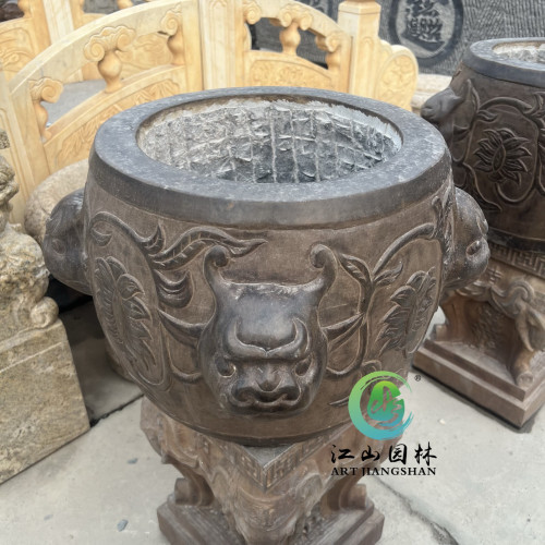 石雕仿古石盆花盆中式盆景鱼缸石头庭院门口室外造景花园装饰摆件