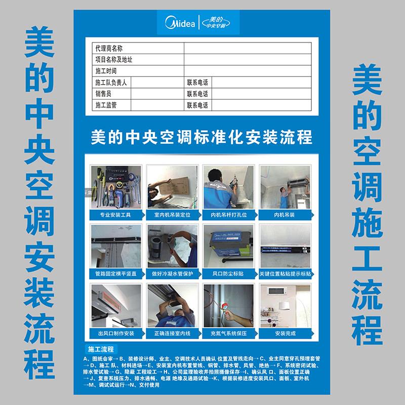 美的中央空调安装标准化现场施工工艺流程告示提示牌标志牌通用款