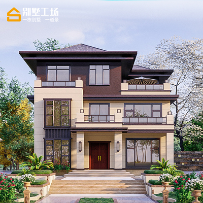 二层半农村自建房子别墅设计图纸三层新款豪华中式风网红乡墅395