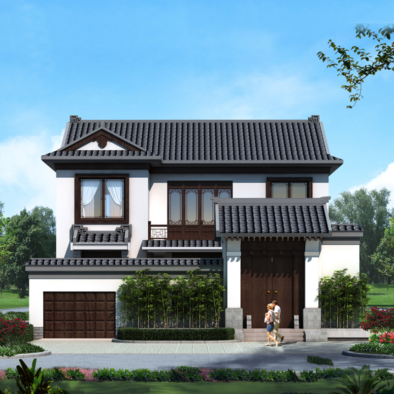 2202二层新款中式风格四合院设计图纸别墅农村自建房屋带院中国风