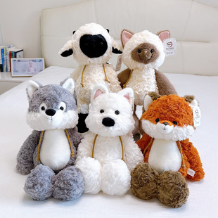 原点绒创兜兜系列动物公仔小羊玩偶灰狼陪睡玩具暹罗猫娃娃机兑换