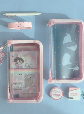 韩国Lucalab透明圆点多功能收纳包文具手账化妆品便携随身杂物包