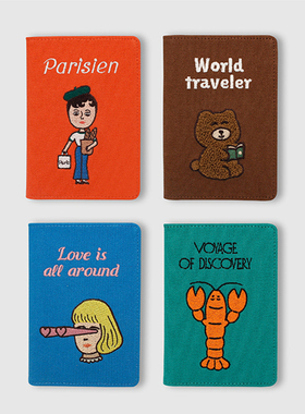 oohlala韩国代购 怪阿姨棉质出国旅行便携护照夹机票证件卡保护套