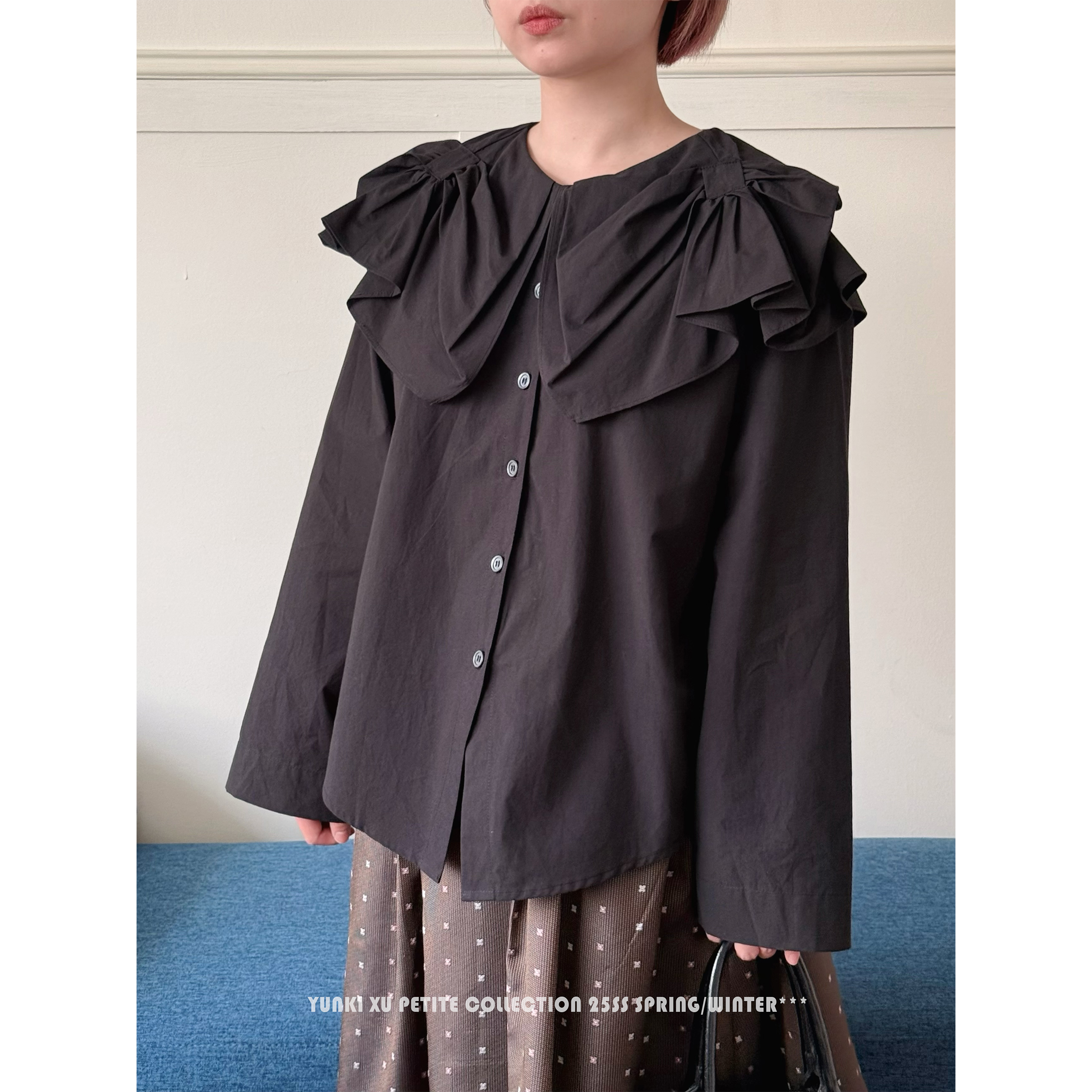 原创甜美可爱双蝴蝶大翻领衬衫