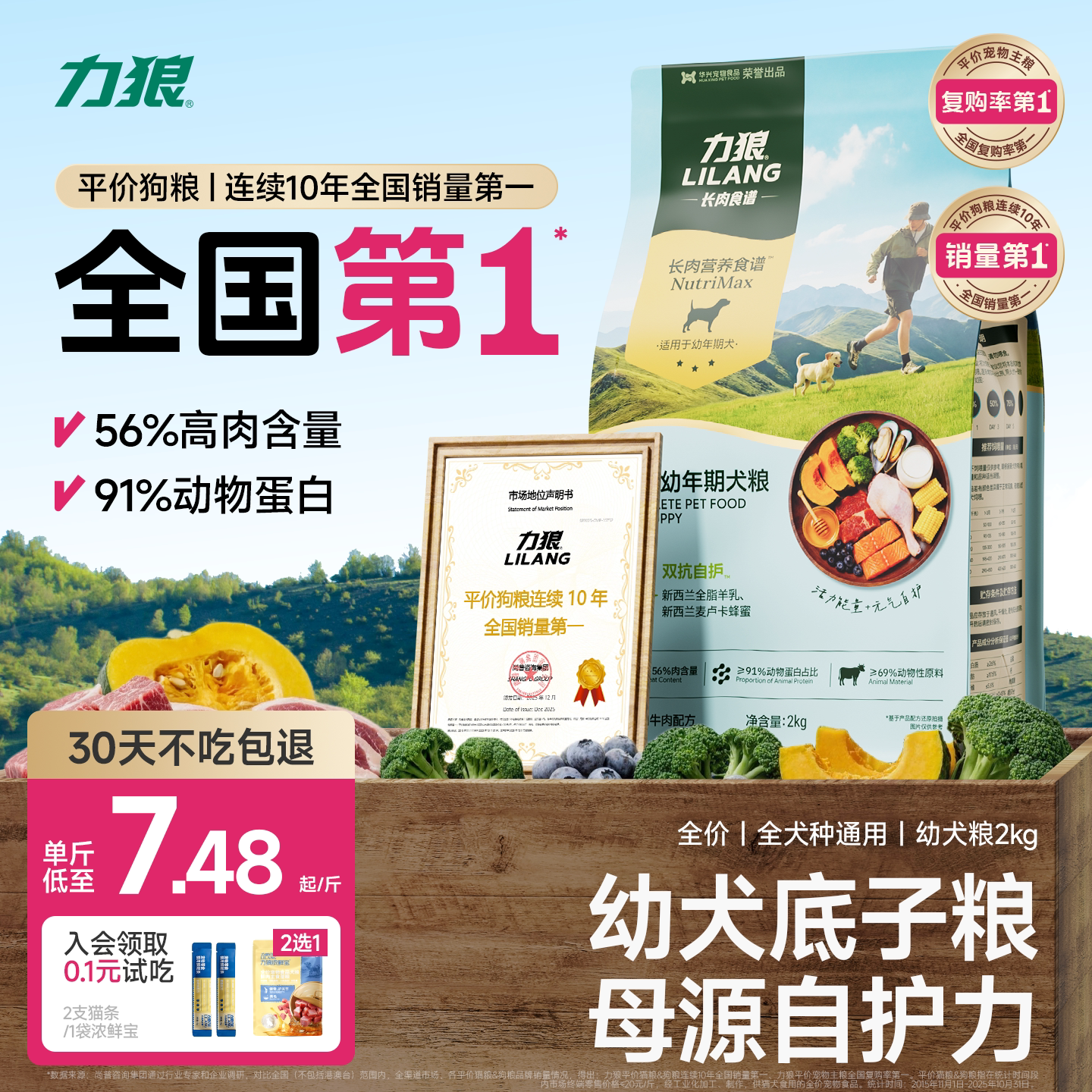 力狼狗粮幼犬粮大中小型犬泰迪比熊边牧通用官方旗舰店正品40斤装