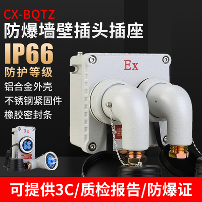 无火花防爆插头插座220V380V工业墙壁三孔三芯四芯双插位插排插板