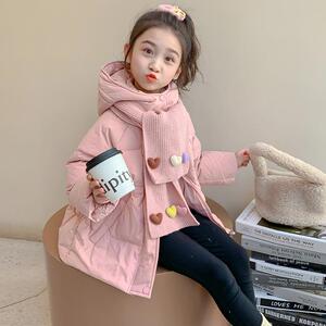 儿童羽绒服2024新款中小童90白鸭绒冬装外套中长款粉色女童羽绒服