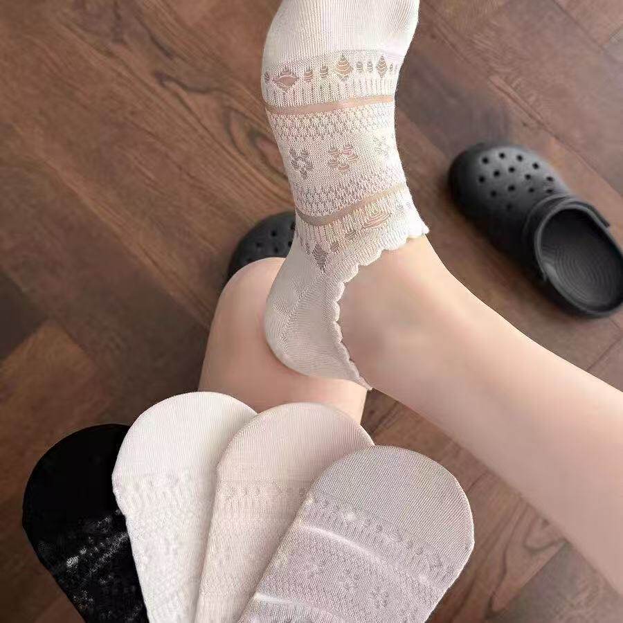 白色袜子女夏季薄款花边镂空短袜