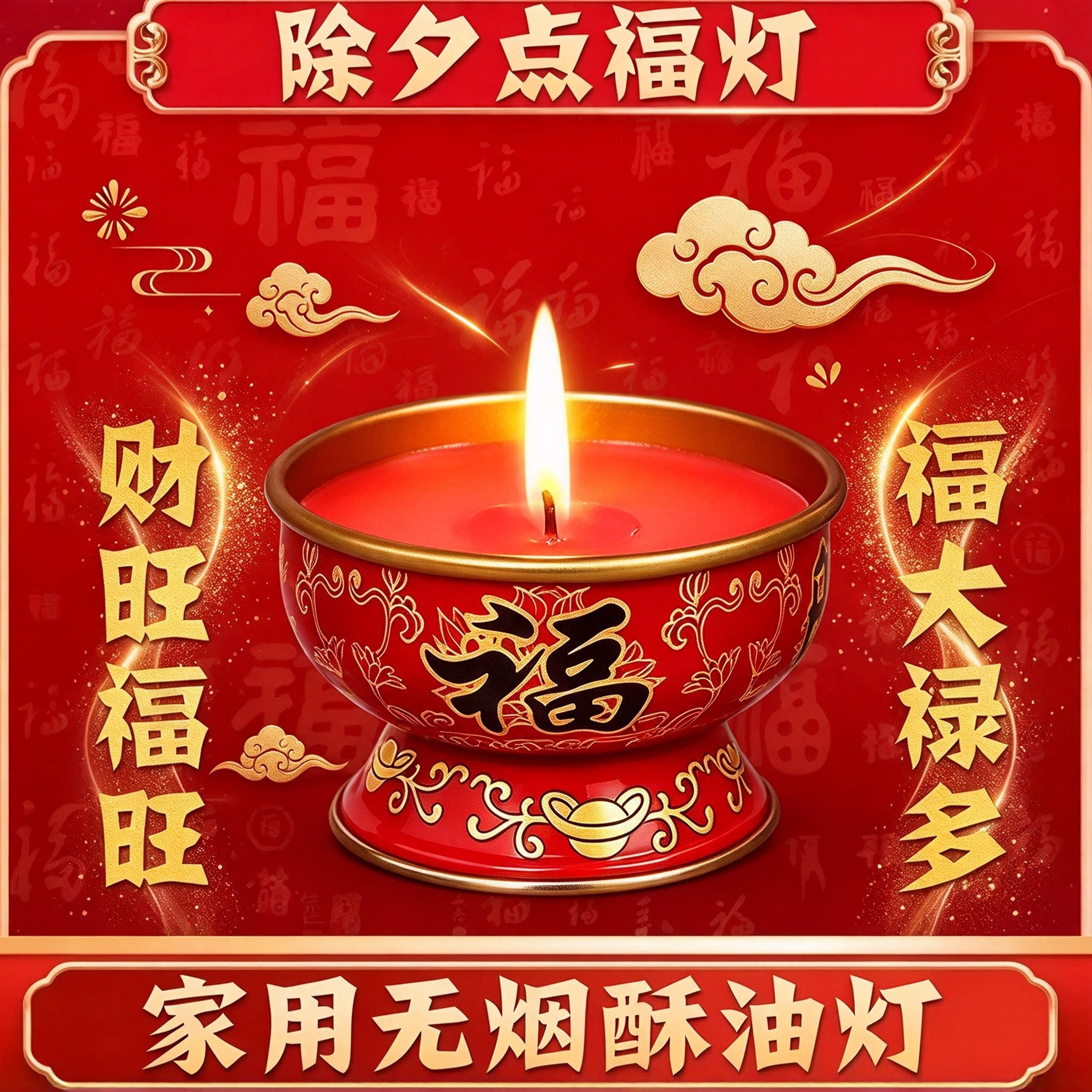 喜庆红色无烟无味酥油蜡烛灯