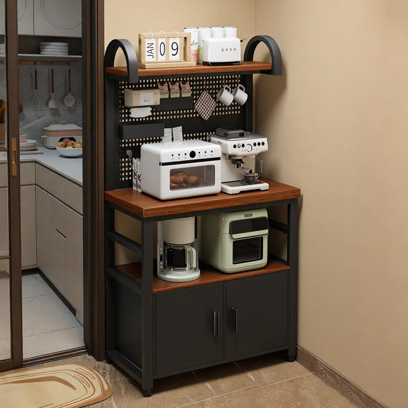 餐边柜厨房置物架落地多功能工作台多层一体靠墙洞洞板碗橱收纳架