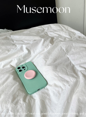 MUSEMOON清新ins海盐薄荷绿色手机壳小众撞色粉色支架适用iphone16promax/小米15/华为mate70pro三星S25ultra