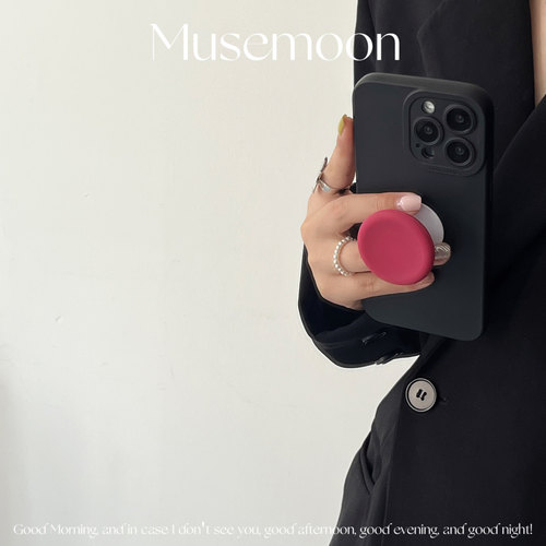 MUSEMOON 小众树莓红硅胶支架简约黑色软壳手机壳适用iPhone16/15/14promax华为p80/mate70pro小米15全包软壳