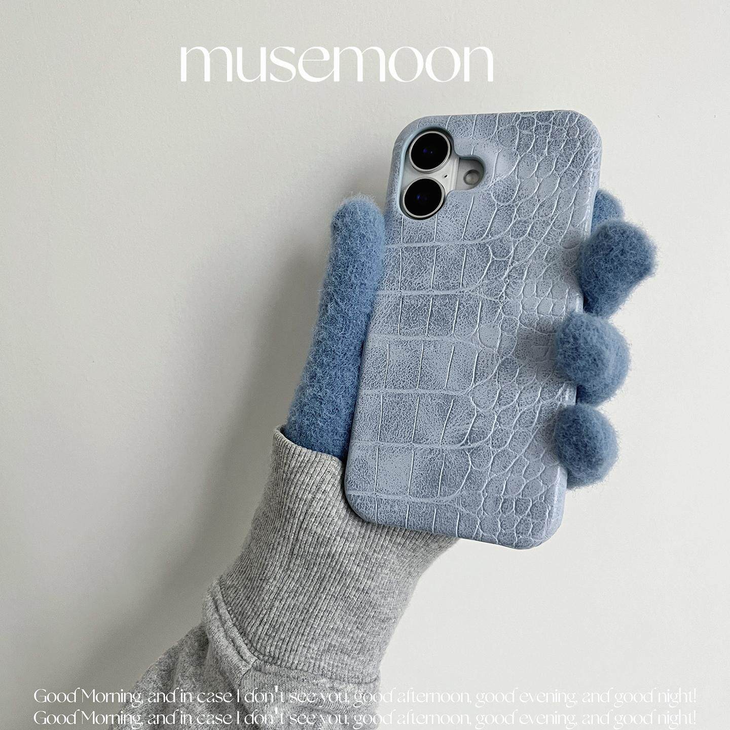 MUSEMOON 甜酷做旧蓝色鳄鱼纹手机壳小众高级感皮纹硬壳保护套适用iphone16promax苹果15/14/13/12/11/78plus