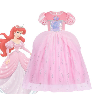女童迪士尼公主裙夏款纱裙儿童美人鱼爱丽儿六一演出礼服连衣裙