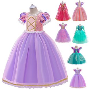 女童爱莎公主裙灰姑娘白雪公主裙子爱沙新款儿童迪士尼生日礼服