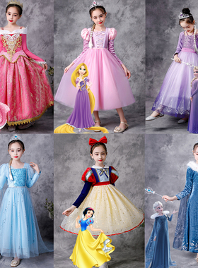 万圣节儿童服装冰雪奇缘爱莎安娜公主裙女童迪士尼白雪公主连衣裙