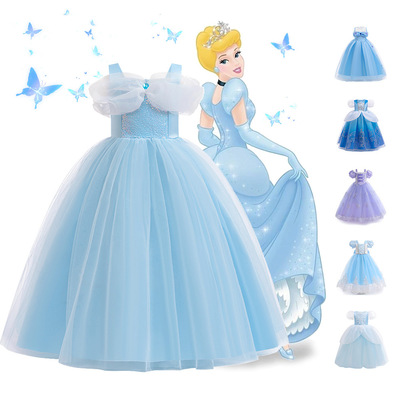 外贸cos灰姑娘公主裙六一女童艾莎表演礼服万圣节派对礼服蓬蓬裙