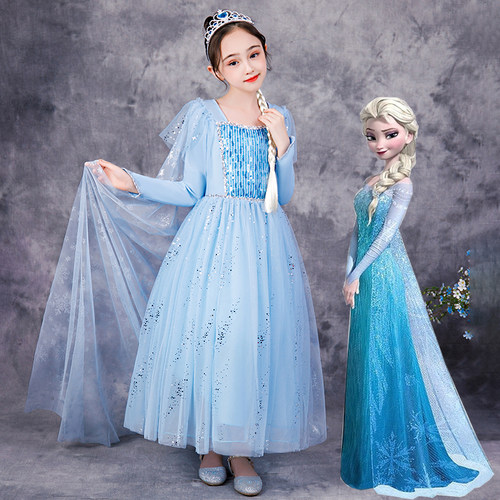 爱莎公主裙女童超长拖尾冰雪裙