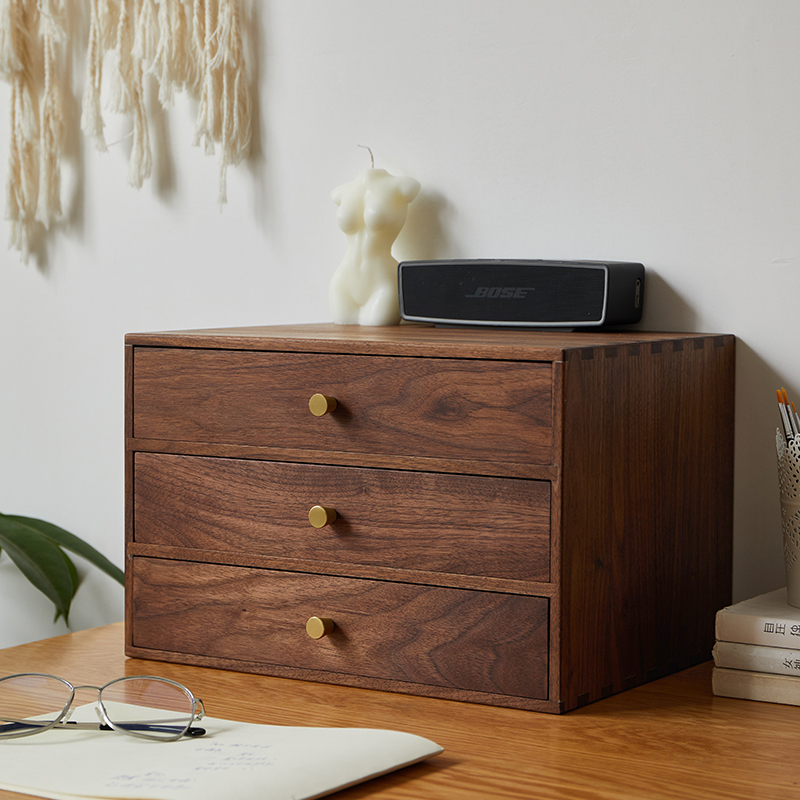 黑胡桃桌面抽屉式文件储物收纳盒
