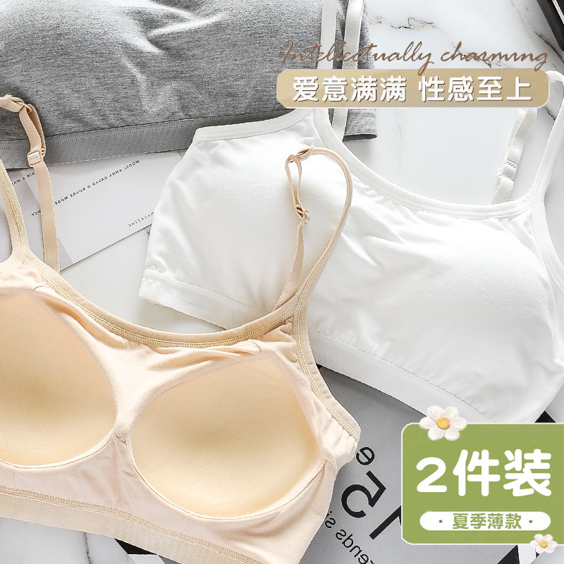 内衣夏季薄款无钢圈小胸聚拢抹胸一体式学生高中少女纯棉运动文胸