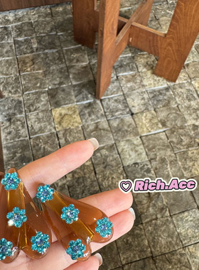 【实拍】超美配色~韩系蓝色花朵爱心发夹气质高级精致刘海发饰新