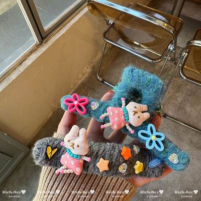 【实拍】自制小众韩国东大门毛绒球球夸张发夹懒人夹个性减龄发饰