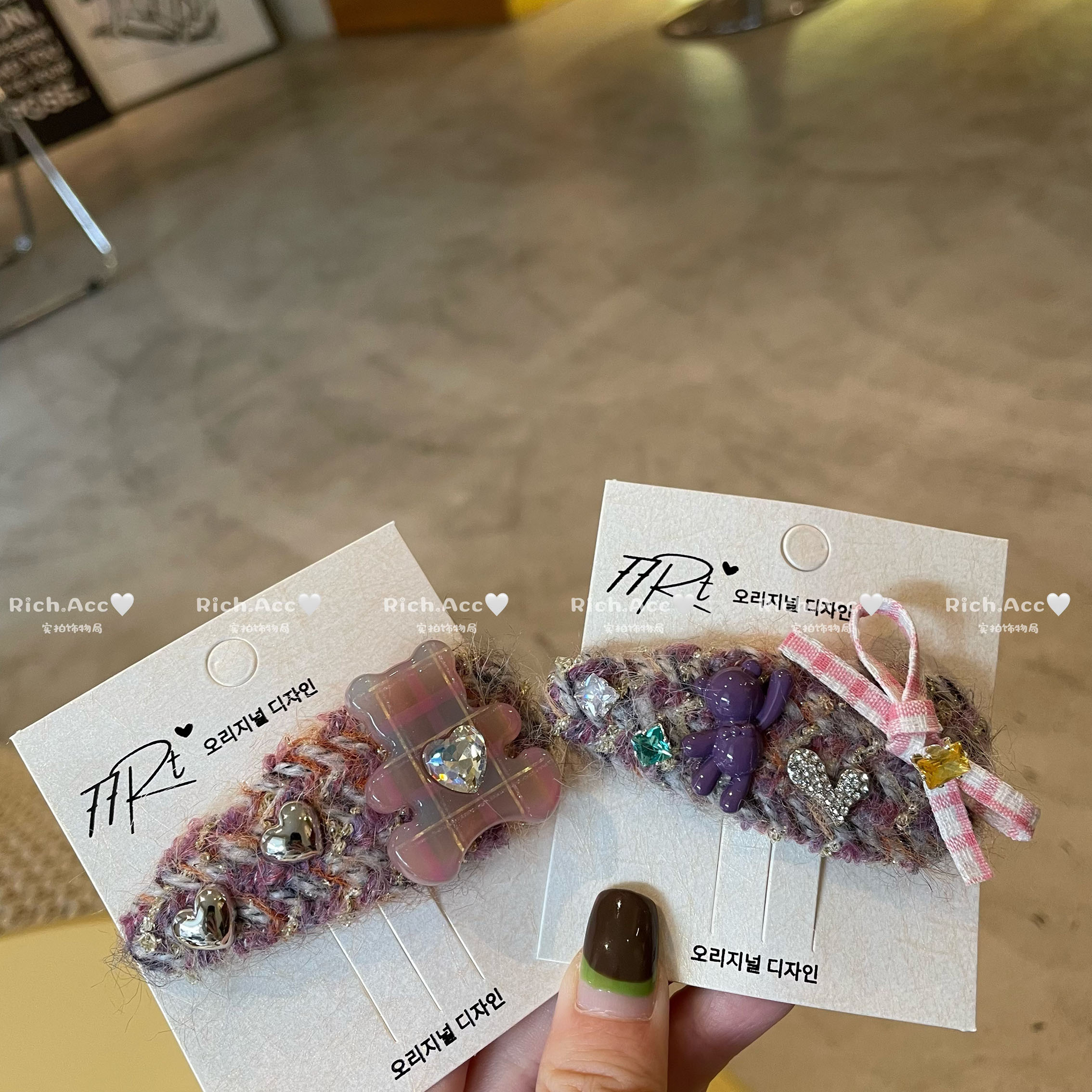 【实拍】被美到的粉紫色~韩系发夹仙女温柔软糯蝴蝶结小熊发饰新