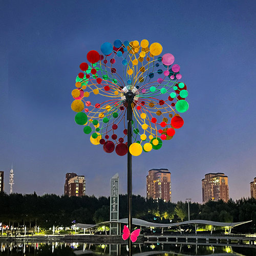 花园庭院铁艺旋转双面彩色风车户外阳台院子造景装饰摆件落地模型