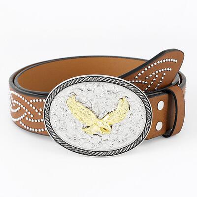 Denim belt cow head large plate buckle trendy 牛仔皮带牛头