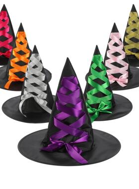 Halloween witch party pointed wizard hat万圣节黑色女巫尖角帽