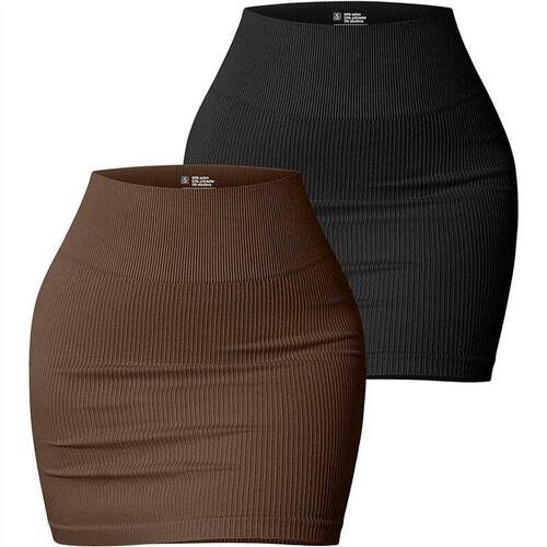 Womens Skirt Elastic Rib High Waist Mini Wrap Hip Skirt