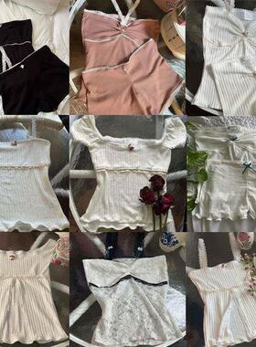 Chic Cute 2 Piece Set Y2K Fairy Coquette Lace Trim Crop ops