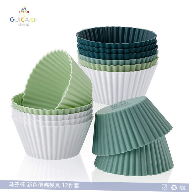 12pcs Silicone Cake Cupcake Cup Tool Bakeware Baking Mold
